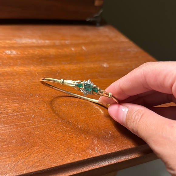 Vintage 10k Gold, Diamond & Emerald Bangle Bracelet - Picture 2 of 2